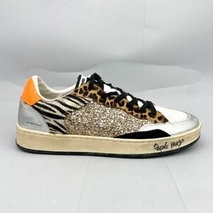 Crime London Chelsea SW3 Sneakers Womens 41 9 Animal Print Glitter Distressed